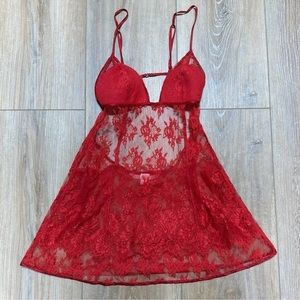 Victoria’s Secret Very Sexy Red Lace Bra Chemise Slip Size large